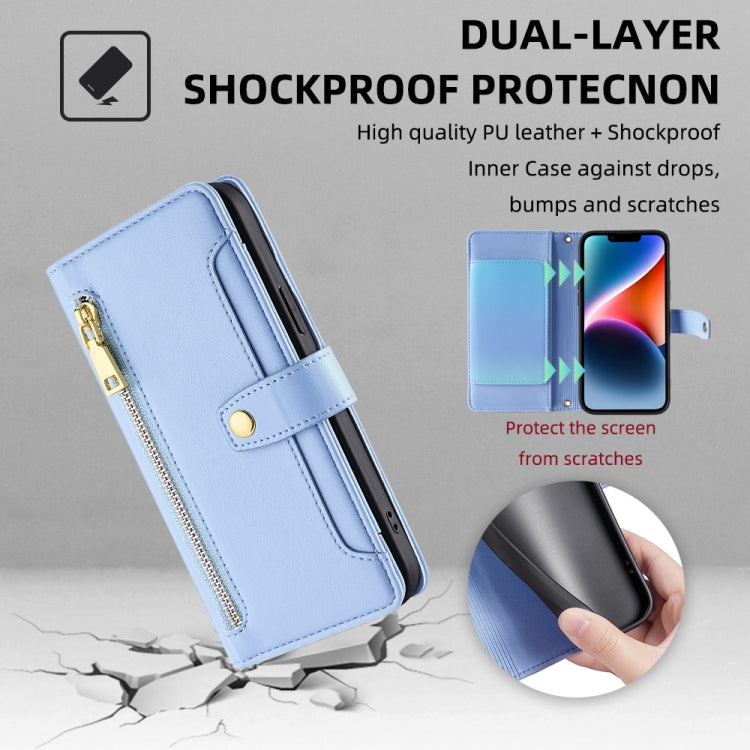 For Motorola Moto G55 5G Sheep Texture Cross-body Zipper Wallet Leather Phone Case(Blue) - Motorola Cases by PMC TechLife | Online Shopping South Africa | PMC TechLife | Buy Now Pay Later Mobicred