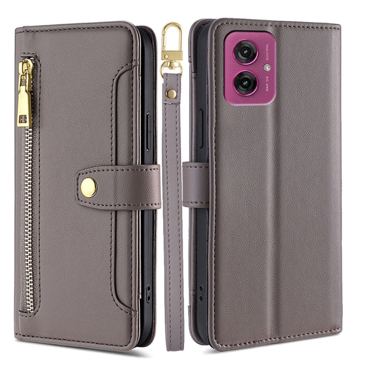 For Motorola Moto G55 5G Sheep Texture Cross-body Zipper Wallet Leather Phone Case(Grey) - Motorola Cases by PMC TechLife | Online Shopping South Africa | PMC TechLife | Buy Now Pay Later Mobicred