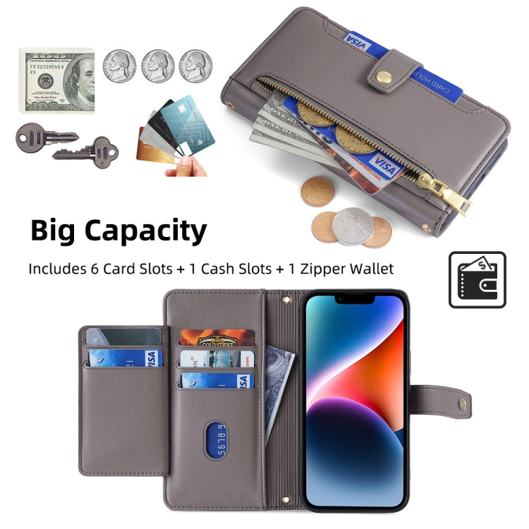For Motorola Moto G55 5G Sheep Texture Cross-body Zipper Wallet Leather Phone Case(Grey) - Motorola Cases by PMC TechLife | Online Shopping South Africa | PMC TechLife | Buy Now Pay Later Mobicred