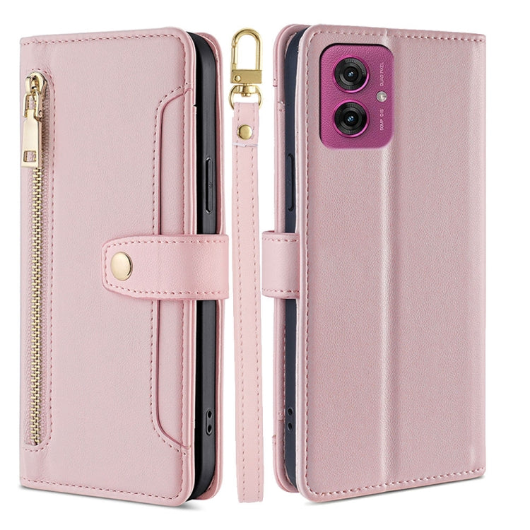 For Motorola Moto G55 5G Sheep Texture Cross-body Zipper Wallet Leather Phone Case(Pink) - Motorola Cases by PMC TechLife | Online Shopping South Africa | PMC TechLife | Buy Now Pay Later Mobicred
