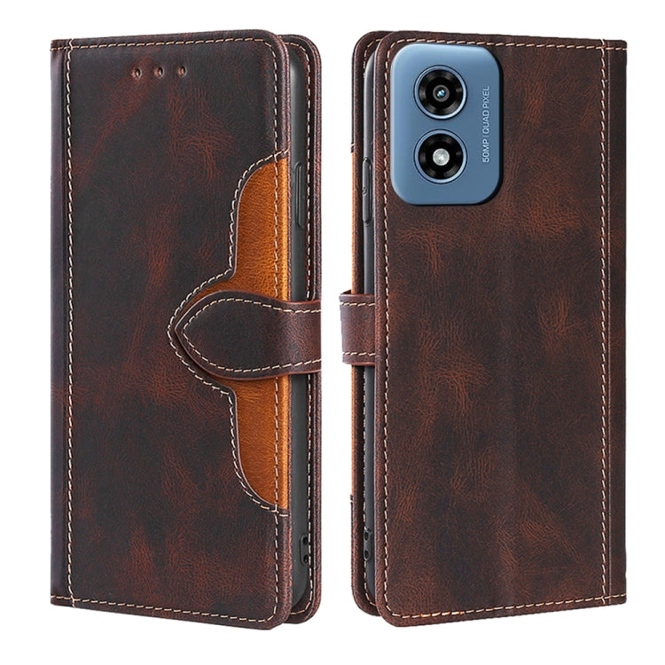 For Motorola Moto G Play 4G 2024 Skin Feel Magnetic Buckle Leather Phone Case(Brown) - Motorola Cases by PMC Jewellery | Online Shopping South Africa | PMC Jewellery | Buy Now Pay Later Mobicred