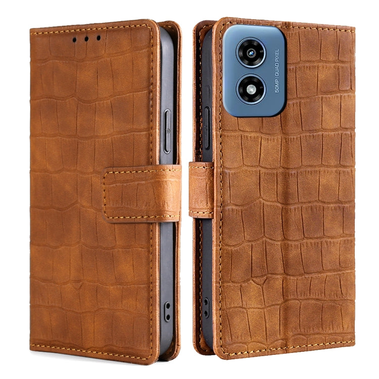For Motorola Moto G Play 4G 2024 Skin Feel Crocodile Magnetic Clasp Leather Phone Case(Brown) - free shipping - PMC Jewellery - Order now!