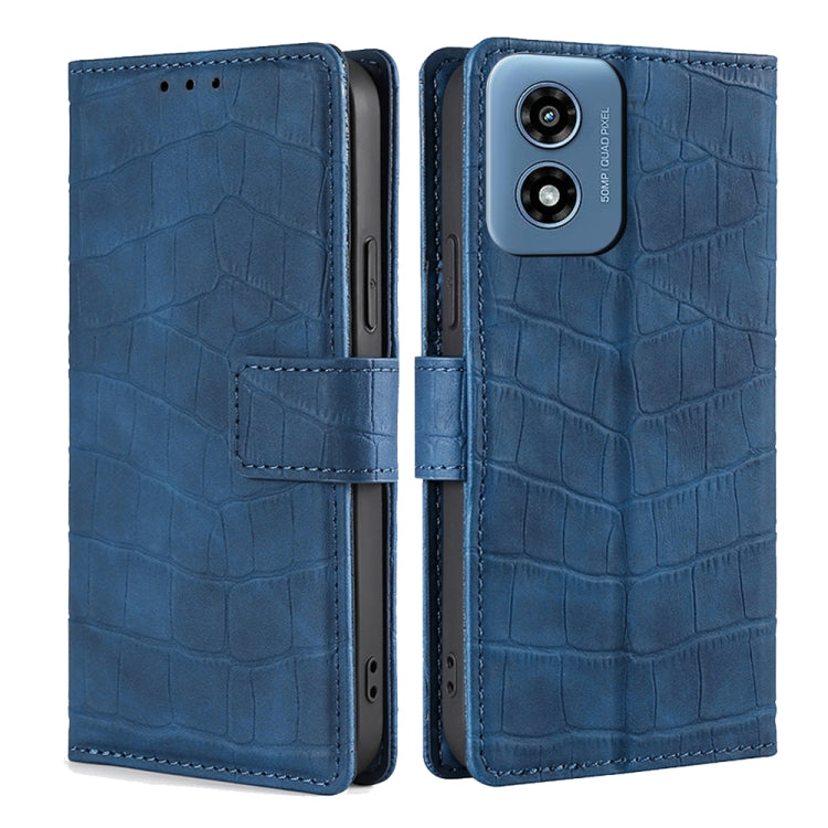 For Motorola Moto G Play 4G 2024 Skin Feel Crocodile Magnetic Clasp Leather Phone Case(Blue) - free shipping - PMC Jewellery - Order now!
