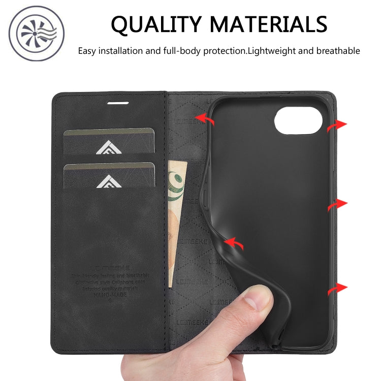 For iPhone 16e LC.IMEEKE Strong Magnetism Microfiber Leather Phone Case(Black) - iPhone 16e Cases by LC.IMEEKE | Online Shopping South Africa | PMC TechLife | Buy Now Pay Later Mobicred