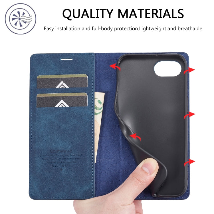 For iPhone 16e LC.IMEEKE Strong Magnetism Microfiber Leather Phone Case(Blue) - iPhone 16e Cases by LC.IMEEKE | Online Shopping South Africa | PMC TechLife | Buy Now Pay Later Mobicred