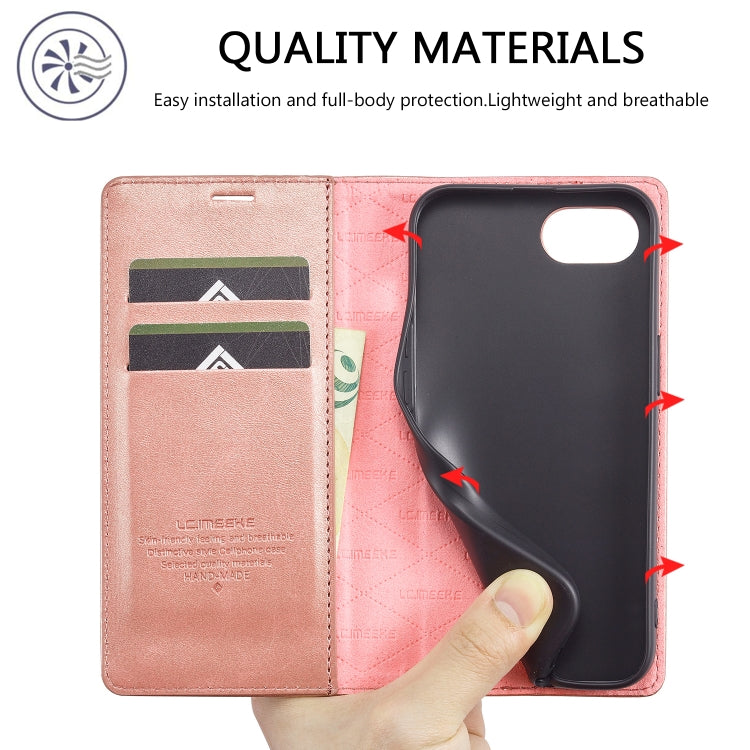 For iPhone 16e LC.IMEEKE Strong Magnetism Microfiber Leather Phone Case(Rose Gold) - iPhone 16e Cases by LC.IMEEKE | Online Shopping South Africa | PMC TechLife | Buy Now Pay Later Mobicred