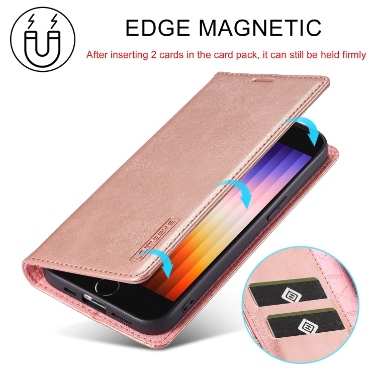 For iPhone 16e LC.IMEEKE Strong Magnetism Microfiber Leather Phone Case(Rose Gold) - iPhone 16e Cases by LC.IMEEKE | Online Shopping South Africa | PMC TechLife | Buy Now Pay Later Mobicred