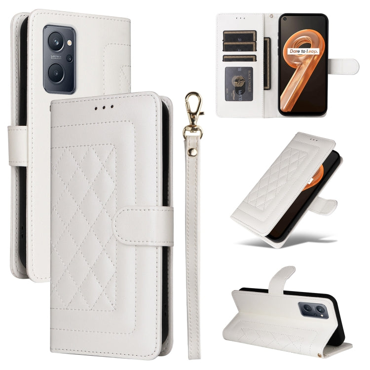 For Realme 9i / OPPO A36 / A96 Diamond Lattice Leather Flip Phone Case(White) - Realme Cases by PMC TechLife | Online Shopping South Africa | PMC TechLife | Buy Now Pay Later Mobicred
