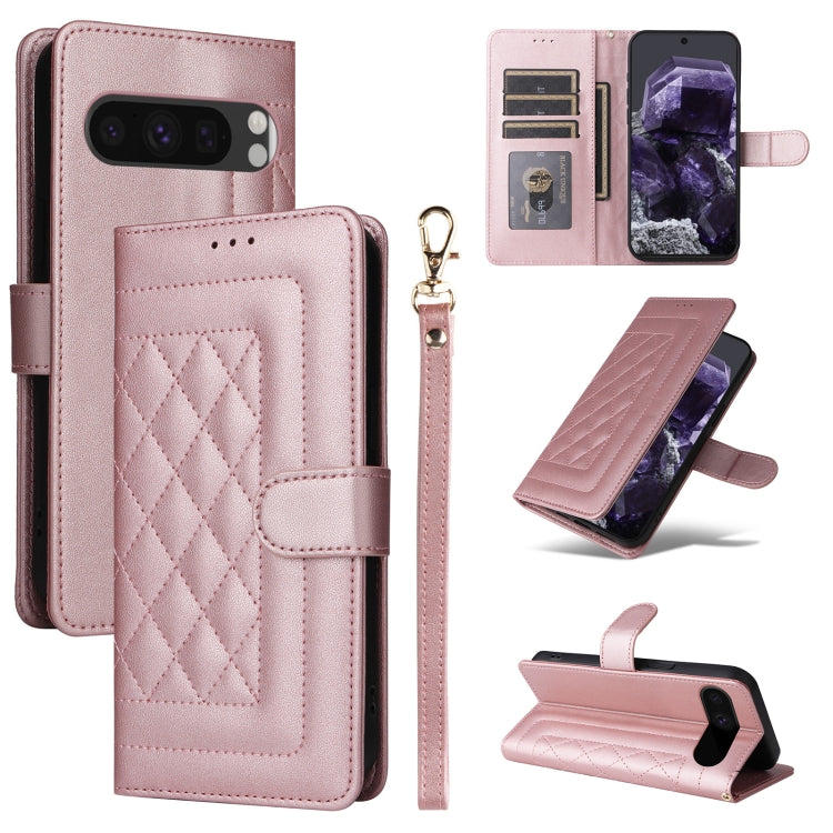 For Google Pixel 9 Diamond Lattice Leather Flip Phone Case(Rose Gold) - Google Cases by PMC TechLife | Online Shopping South Africa | PMC TechLife | Buy Now Pay Later Mobicred