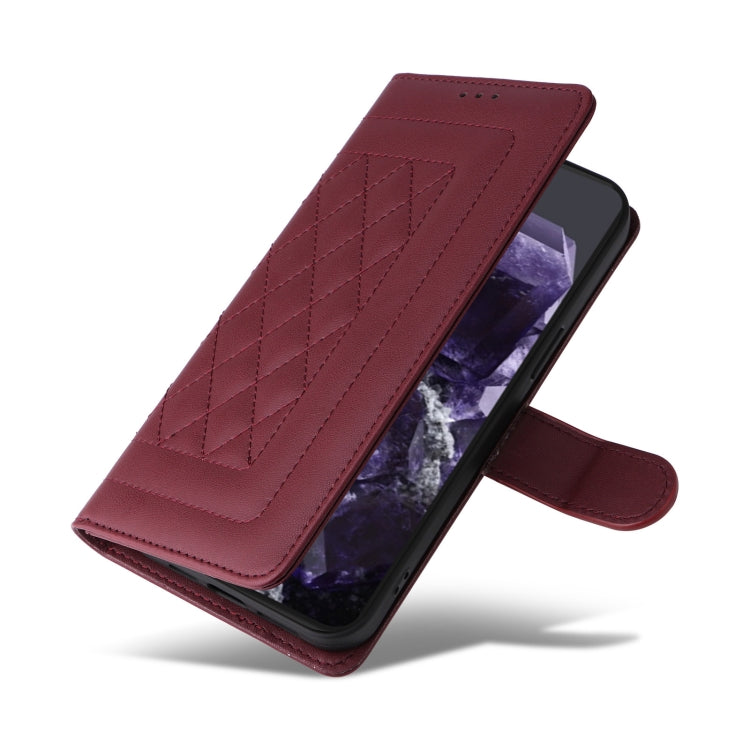 For Google Pixel 9 Diamond Lattice Leather Flip Phone Case(Wine Red) - Google Cases by PMC TechLife | Online Shopping South Africa | PMC TechLife | Buy Now Pay Later Mobicred