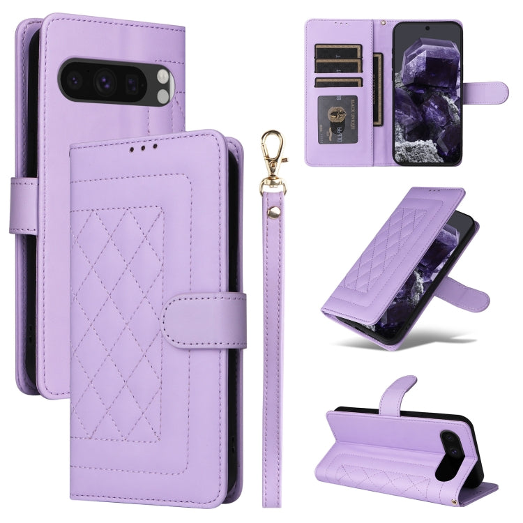 For Google Pixel 9 Pro Diamond Lattice Leather Flip Phone Case(Light Purple) - Google Cases by PMC TechLife | Online Shopping South Africa | PMC TechLife | Buy Now Pay Later Mobicred