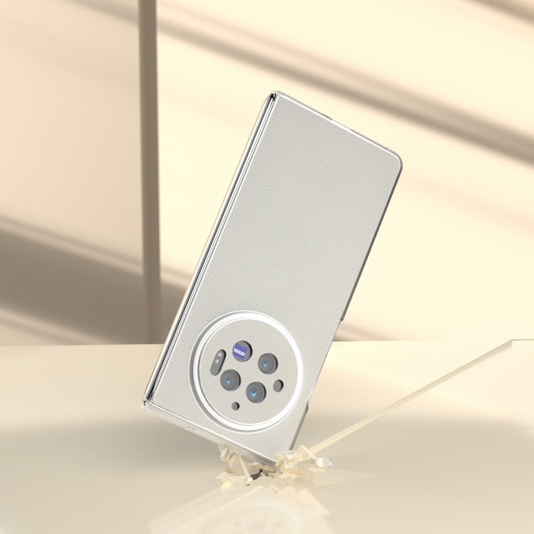 For vivo X Fold3 ABEEL Genuine Leather Elegant Frosted Transparent Edge Phone Case(White) - vivo Cases by PMC TechLife | Online Shopping South Africa | PMC TechLife | Buy Now Pay Later Mobicred