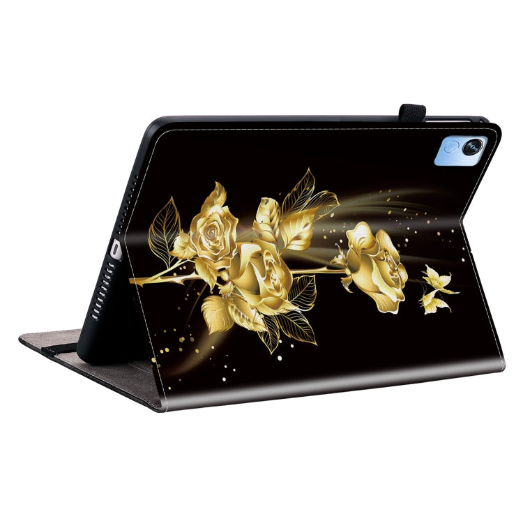 For Realme Pad X Crystal Texture Painted Leather Tablet Case(Gold Butterfly Rose) - Realme by PMC TechLife | Online Shopping South Africa | PMC TechLife | Buy Now Pay Later Mobicred