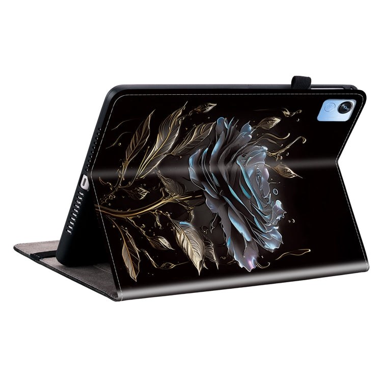 For Realme Pad X Crystal Texture Painted Leather Tablet Case(Black Rose) - Realme by PMC TechLife | Online Shopping South Africa | PMC TechLife | Buy Now Pay Later Mobicred