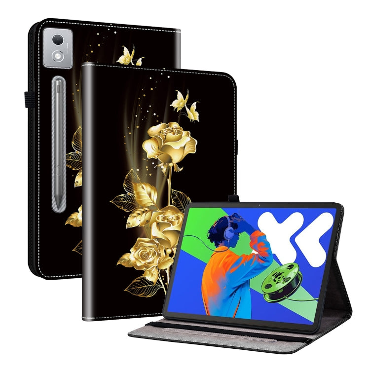 For Lenovo Tab P12 12.7 2025 Crystal Texture Painted Leather Tablet Case(Gold Butterfly Rose) - Lenovo by PMC TechLife | Online Shopping South Africa | PMC TechLife | Buy Now Pay Later Mobicred