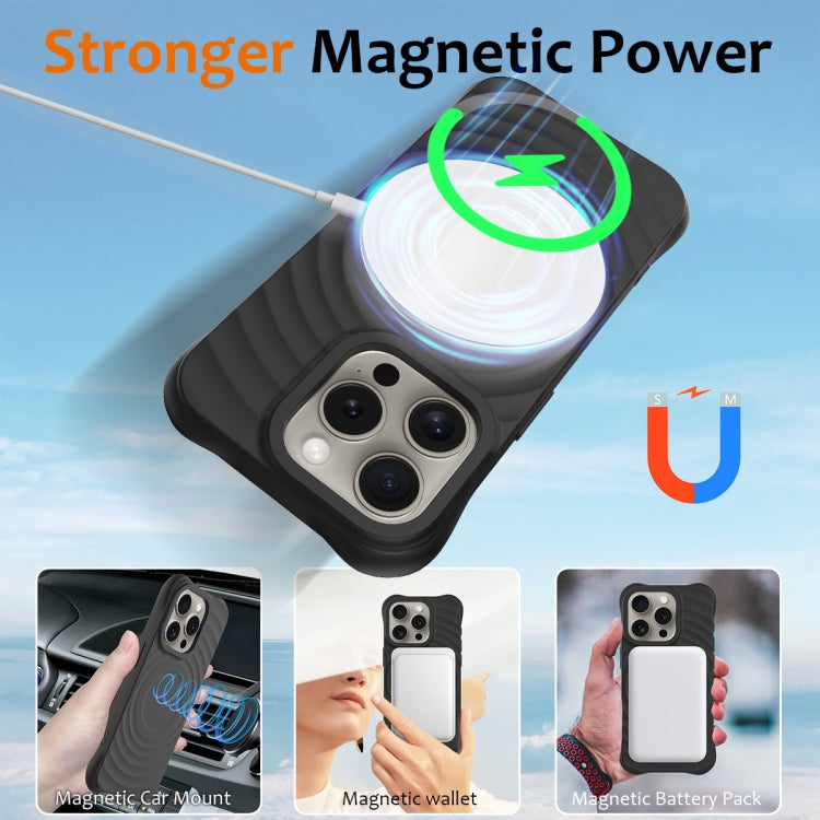 For iPhone 16 Pro Max Wave Texture MagSafe Magnetic Liquid Silicone Phone Case(Black) - free shipping - PMC Jewellery - Order now!