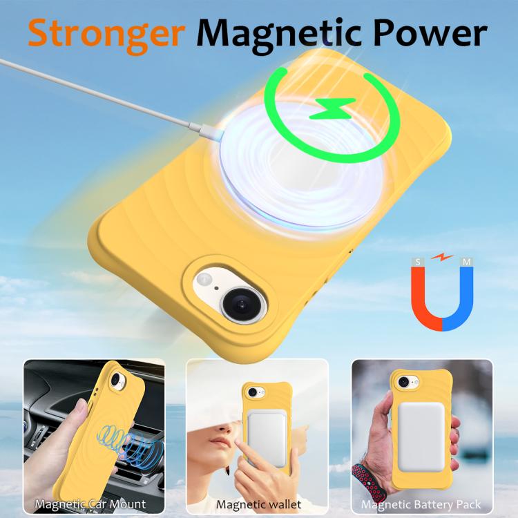 For iPhone 16e Wave Texture MagSafe Magnetic Liquid Silicone Phone Case(Yellow) - iPhone 16e Cases by PMC TechLife | Online Shopping South Africa | PMC TechLife | Buy Now Pay Later Mobicred