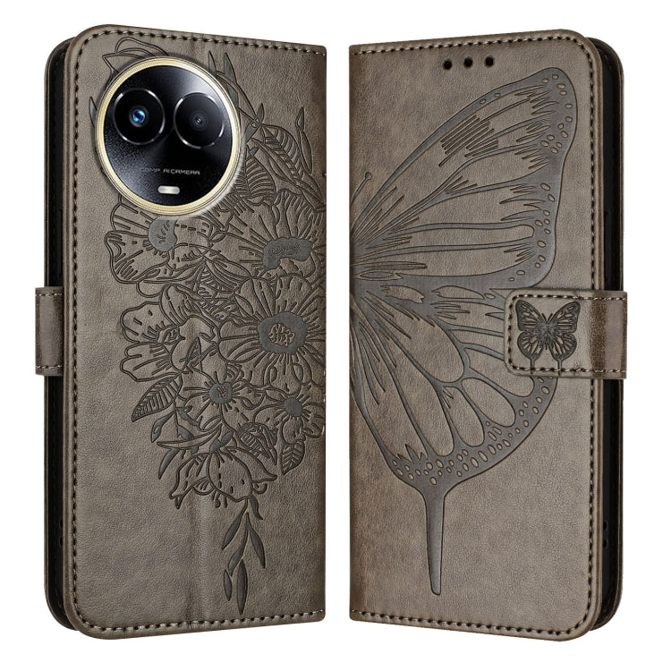 For Realme C67 5G India/Narzo 60x Global Embossed Butterfly Leather Phone Case(Grey) - C67 Cases by PMC TechLife | Online Shopping South Africa | PMC TechLife | Buy Now Pay Later Mobicred