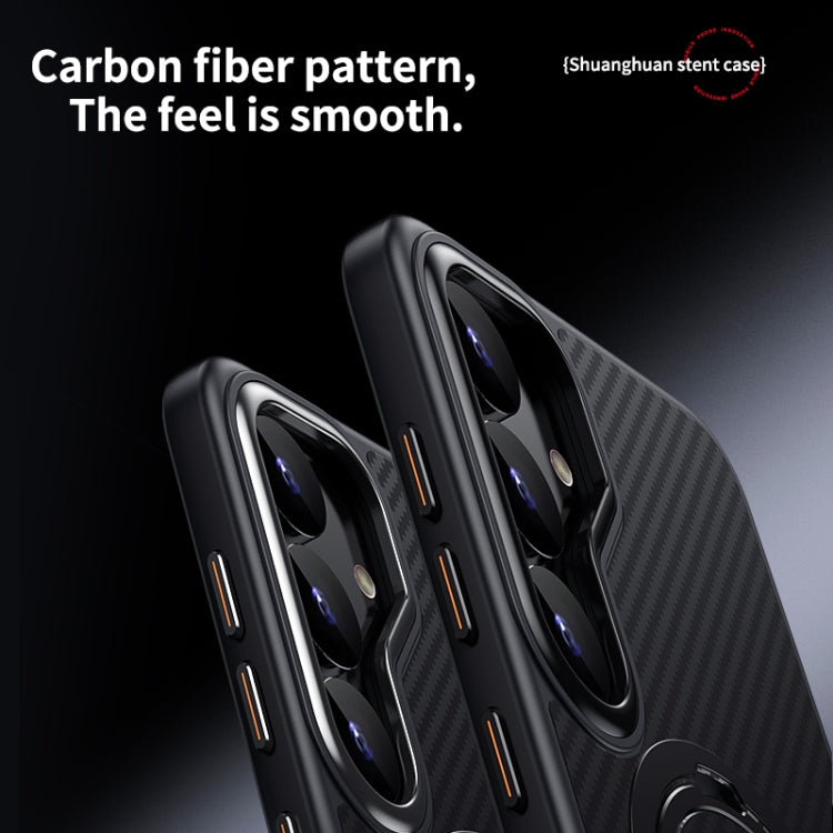 For Samsung Galaxy S25+ 5G Double Ring MagSafe Holder Carbon Fibre Phone Case(Black) - Galaxy S25+ 5G Cases by PMC Jewellery | Online Shopping South Africa | PMC Jewellery | Buy Now Pay Later Mobicred