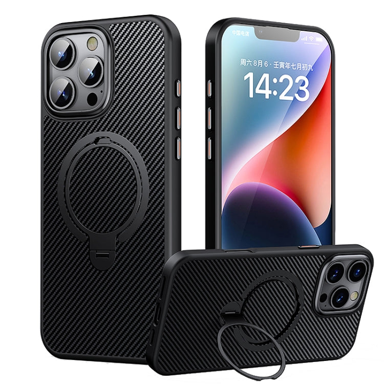 For iPhone 16 Pro Max Double Ring MagSafe Holder Carbon Fiber Phone Case(Black) - free shipping - PMC TechLife - Order now!