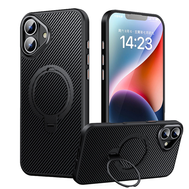 For iPhone 16 Double Ring MagSafe Holder Carbon Fiber Phone Case(Black) - iPhone 16 Cases by PMC TechLife | Online Shopping South Africa | PMC TechLife | Buy Now Pay Later Mobicred