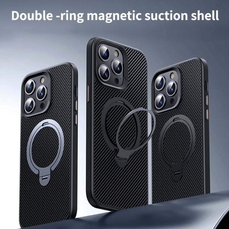For iPhone 16 Pro Max Double Ring MagSafe Holder Carbon Fiber Phone Case(Silver) - iPhone 16 Pro Max Cases by PMC TechLife | Online Shopping South Africa | PMC TechLife | Buy Now Pay Later Mobicred