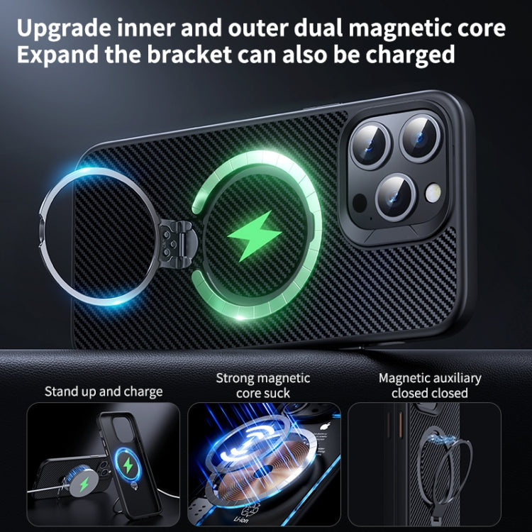 For iPhone 16 Pro Double Ring MagSafe Holder Carbon Fiber Phone Case(Black) - iPhone 16 Pro Cases by PMC TechLife | Online Shopping South Africa | PMC TechLife | Buy Now Pay Later Mobicred