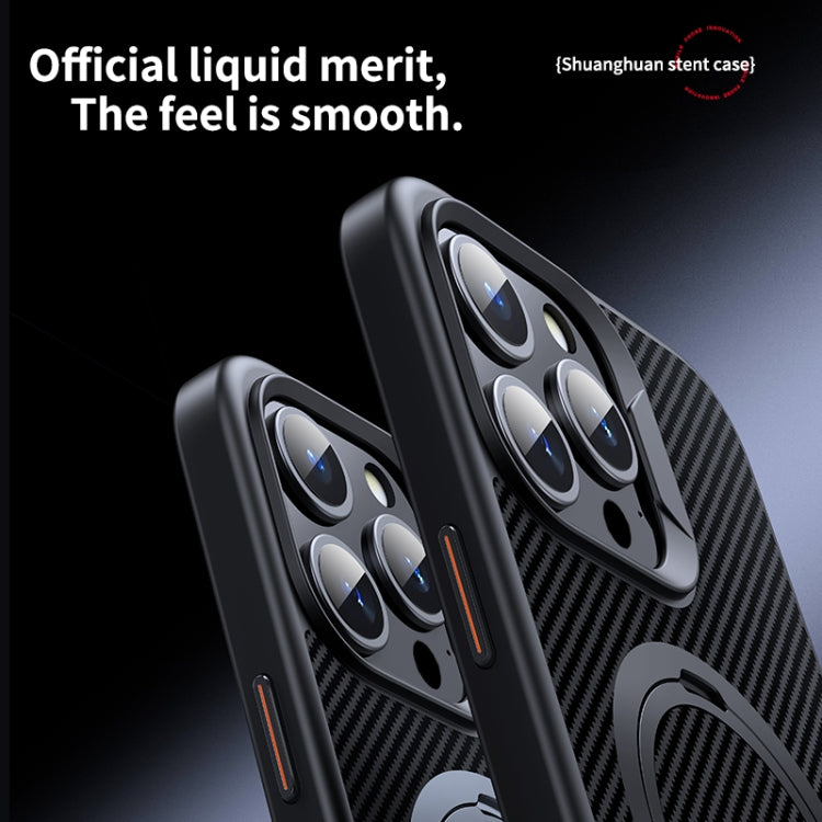 For iPhone 16 Plus Double Ring MagSafe Holder Carbon Fiber Phone Case(Silver) - free shipping - PMC TechLife - Order now!