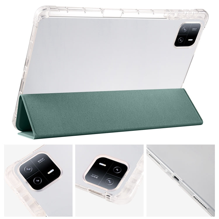 For iPad Pro 13 2024 3-fold Clear TPU Smart Leather Tablet Case with Pen Slot(Dark Green) - iPad Pro 13 2024 Cases by PMC TechLife | Online Shopping South Africa | PMC TechLife | Buy Now Pay Later Mobicred