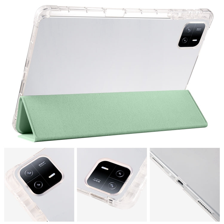 For iPad Pro 13 2024 3-fold Clear TPU Smart Leather Tablet Case with Pen Slot(Green) - iPad Pro 13 2024 Cases by PMC TechLife | Online Shopping South Africa | PMC TechLife | Buy Now Pay Later Mobicred