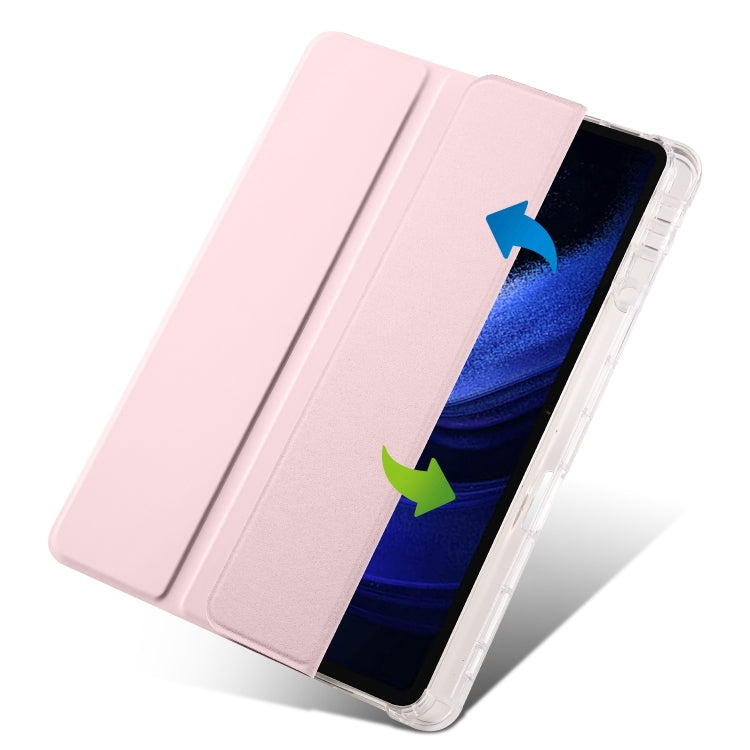 For iPad Pro 11 2024 3-fold Clear TPU Smart Leather Tablet Case with Pen Slot(Sand Pink) - free shipping - PMC TechLife - Order now!