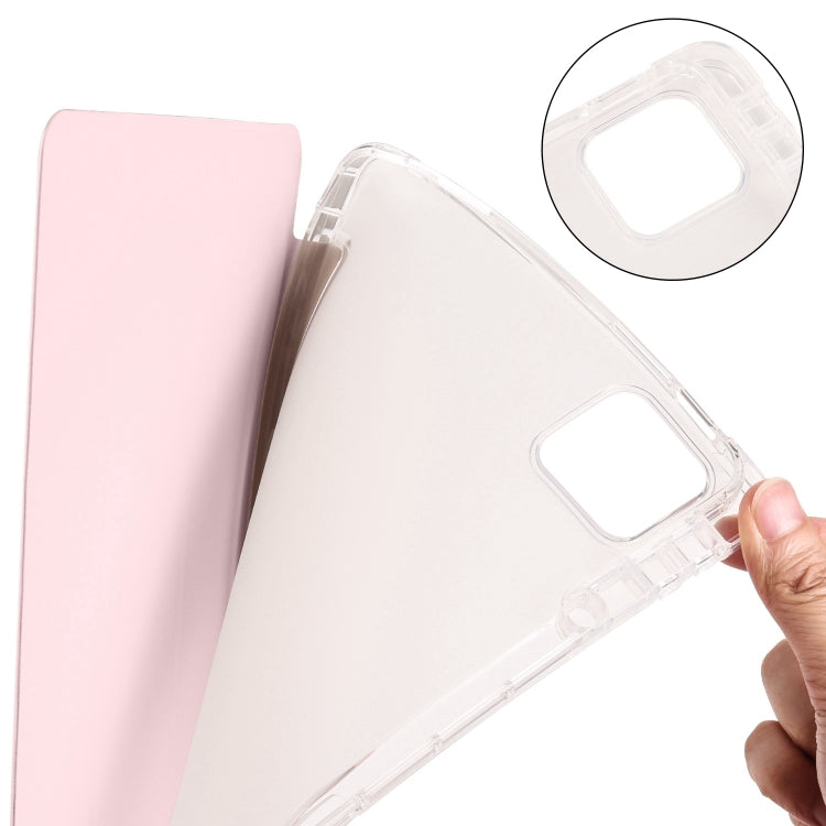 For iPad Pro 11 2024 3-fold Clear TPU Smart Leather Tablet Case with Pen Slot(Sand Pink) - free shipping - PMC TechLife - Order now!
