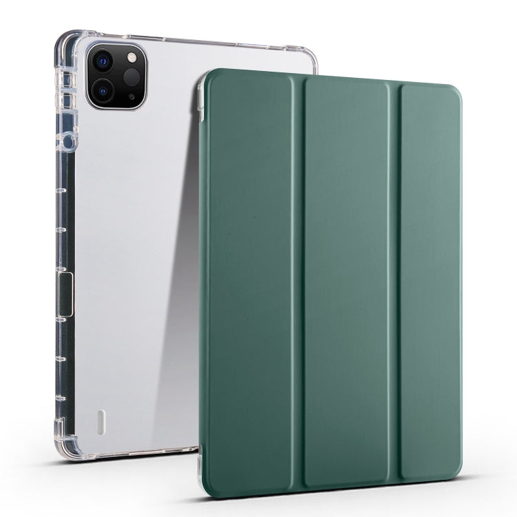 For iPad Air 11 2025 / 2024 3-fold Clear TPU Smart Leather Tablet Case with Pen Slot(Dark Green) - iPad Air 11 2025 / 2024 Cases by PMC TechLife | Online Shopping South Africa | PMC TechLife | Buy Now Pay Later Mobicred