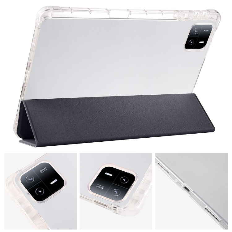 For iPad Air 11 2024 3-fold Clear TPU Smart Leather Tablet Case with Pen Slot(Black) - iPad Air 11 2024 Cases by PMC TechLife | Online Shopping South Africa | PMC TechLife | Buy Now Pay Later Mobicred