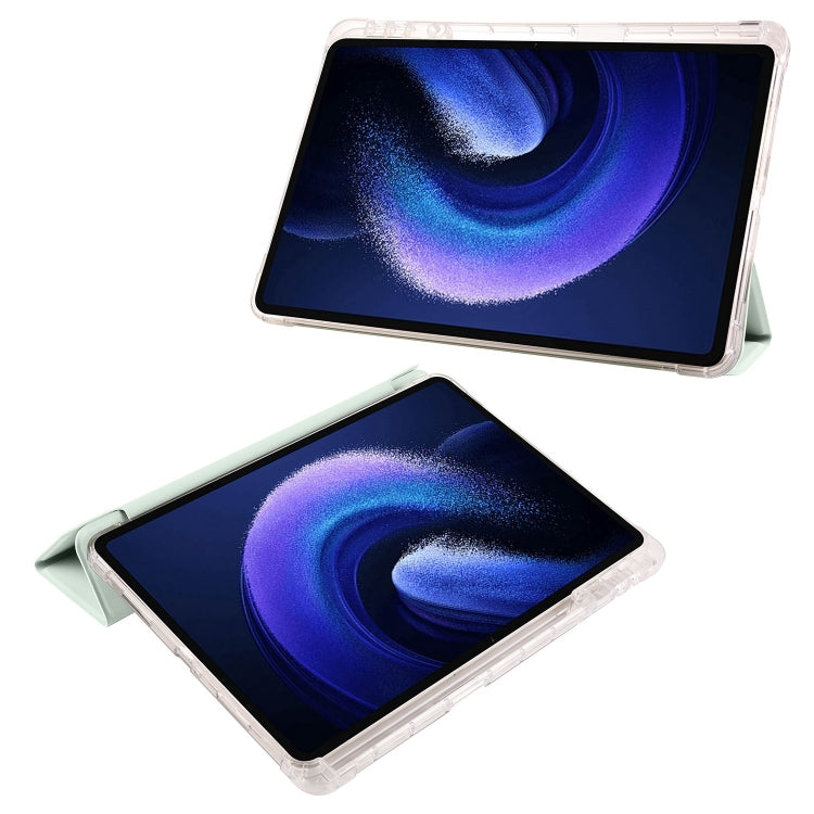 For iPad Air 11 2024 3-fold Clear TPU Smart Leather Tablet Case with Pen Slot(Light Green) - iPad Air 11 2024 Cases by PMC TechLife | Online Shopping South Africa | PMC TechLife | Buy Now Pay Later Mobicred
