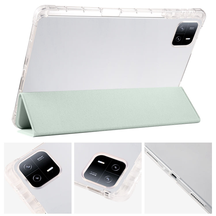 For iPad Air 11 2024 3-fold Clear TPU Smart Leather Tablet Case with Pen Slot(Light Green) - iPad Air 11 2024 Cases by PMC TechLife | Online Shopping South Africa | PMC TechLife | Buy Now Pay Later Mobicred