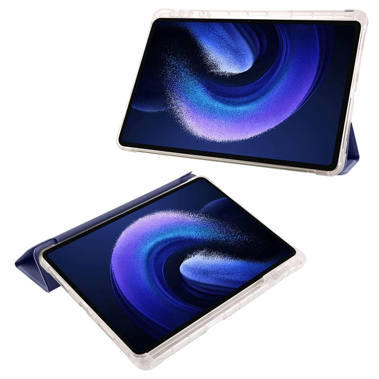 For iPad Air 11 2024 3-fold Clear TPU Smart Leather Tablet Case with Pen Slot(Dark Blue) - iPad Air 11 2024 Cases by PMC TechLife | Online Shopping South Africa | PMC TechLife | Buy Now Pay Later Mobicred
