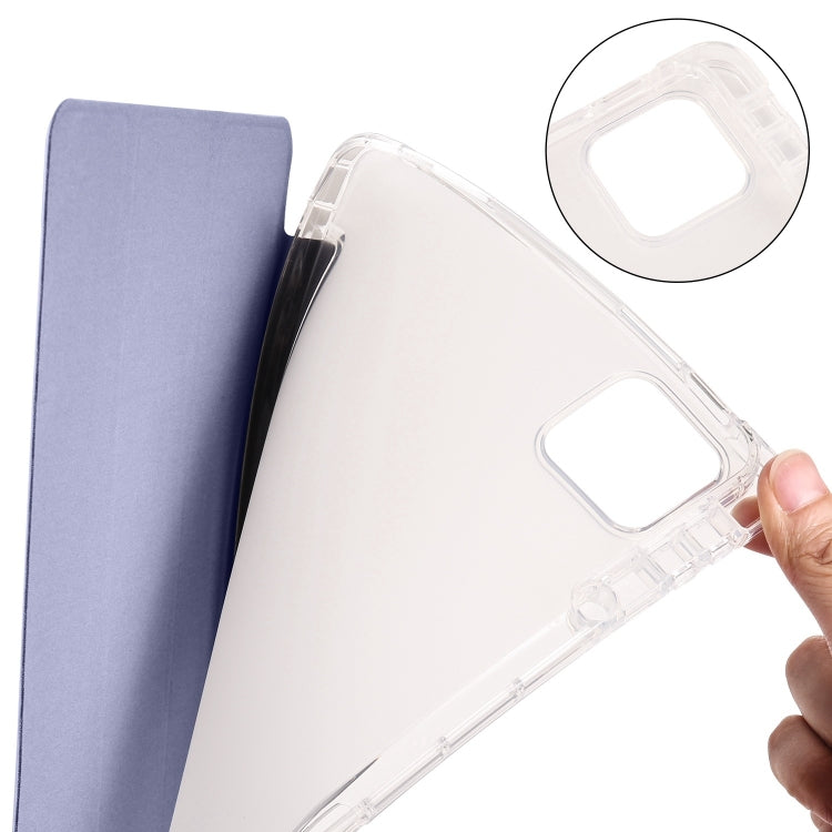 For iPad Air 11 2025 / 2024 3-fold Clear TPU Smart Leather Tablet Case with Pen Slot(Lavender Purple) - iPad Air 11 2025 / 2024 Cases by PMC TechLife | Online Shopping South Africa | PMC TechLife | Buy Now Pay Later Mobicred
