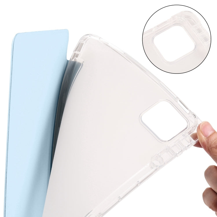 For iPad Air 13 2024 3-fold Clear TPU Smart Leather Tablet Case with Pen Slot(Ice Blue) - iPad Air 13 2024 Cases by PMC TechLife | Online Shopping South Africa | PMC TechLife | Buy Now Pay Later Mobicred