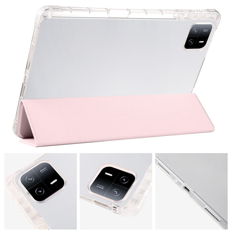For iPad Air 13 2025 / 2024 3-fold Clear TPU Smart Leather Tablet Case with Pen Slot(Sand Pink) - iPad Air 13 2025 / 2024 Cases by PMC TechLife | Online Shopping South Africa | PMC TechLife | Buy Now Pay Later Mobicred