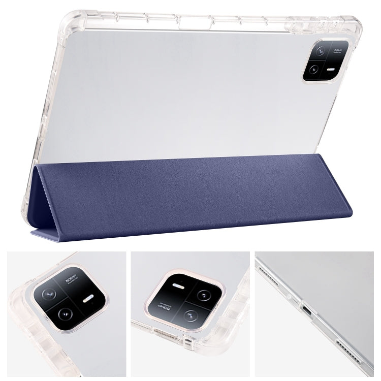 For iPad Air 13 2025 / 2024 3-fold Clear TPU Smart Leather Tablet Case with Pen Slot(Dark Blue) - iPad Air 13 2025 / 2024 Cases by PMC TechLife | Online Shopping South Africa | PMC TechLife | Buy Now Pay Later Mobicred