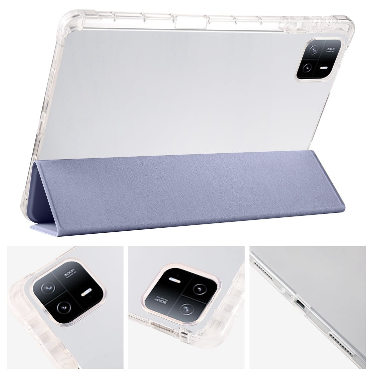 For iPad Air 13 2024 3-fold Clear TPU Smart Leather Tablet Case with Pen Slot(Lavender Purple) - iPad Air 13 2024 Cases by PMC TechLife | Online Shopping South Africa | PMC TechLife | Buy Now Pay Later Mobicred