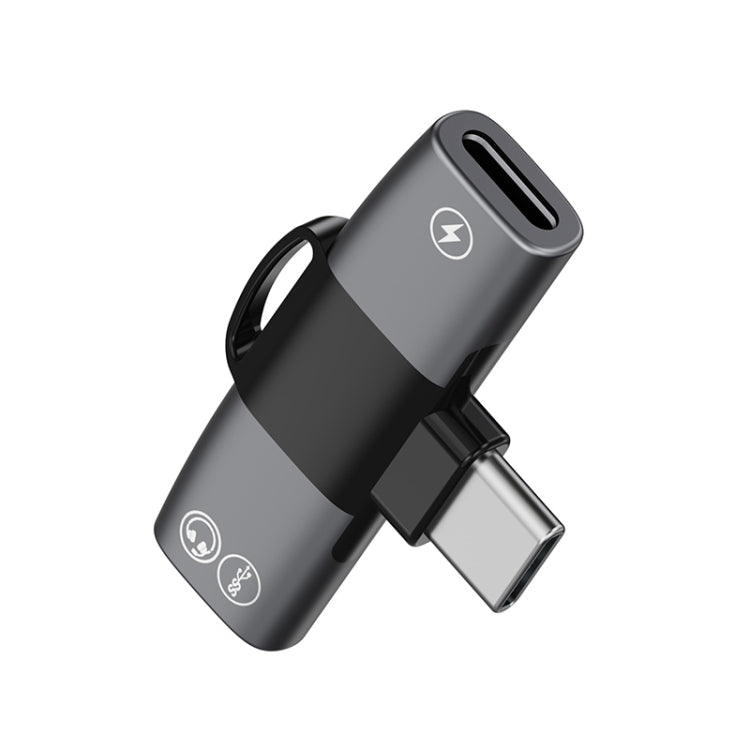 2 in 1 USB-C / Type-C to Dual USB-C / Type-C T-Type Audio Mobile Phone Charging Adapter(Tarnish) - Type-C Adapter by PMC TechLife | Online Shopping South Africa | PMC TechLife | Buy Now Pay Later Mobicred