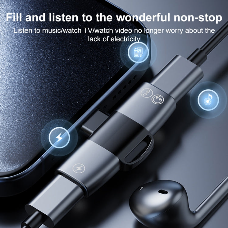 2 in 1 USB-C / Type-C to Dual USB-C / Type-C T-Type Audio Mobile Phone Charging Adapter(Tarnish) - Type-C Adapter by PMC TechLife | Online Shopping South Africa | PMC TechLife | Buy Now Pay Later Mobicred