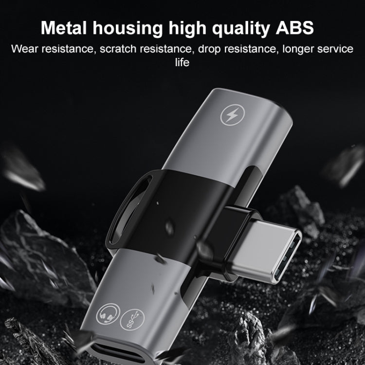 2 in 1 USB-C / Type-C to Dual USB-C / Type-C T-Type Audio Mobile Phone Charging Adapter(Tarnish) - Type-C Adapter by PMC TechLife | Online Shopping South Africa | PMC TechLife | Buy Now Pay Later Mobicred