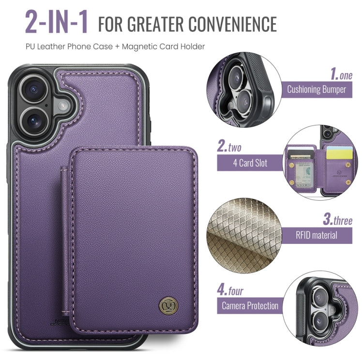 For iPhone 16 JEEHOOD J05 Business Magnetic Style RFID Leather Phone Case(Purple) - free shipping - PMC Jewellery - Order now!