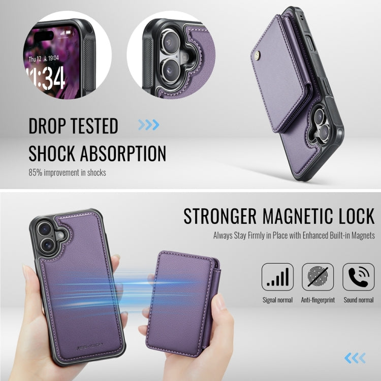 For iPhone 16 JEEHOOD J05 Business Magnetic Style RFID Leather Phone Case(Purple) - free shipping - PMC Jewellery - Order now!