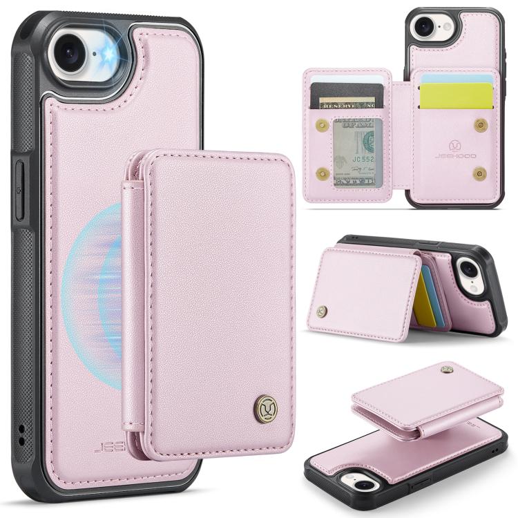 For iPhone 16e JEEHOOD J05 Business Magnetic Style RFID Leather Phone Case(Pink) - free shipping - PMc TechLife - Order now!