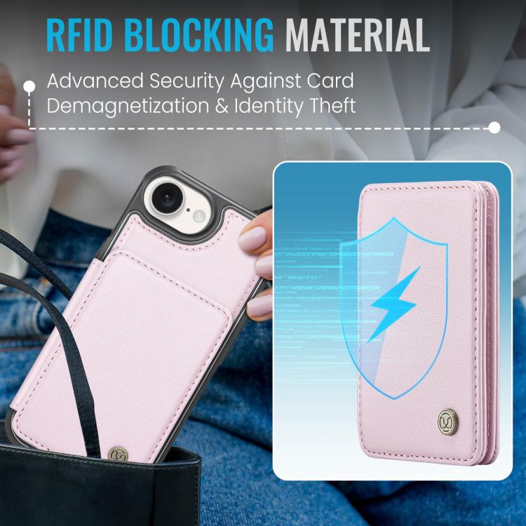 For iPhone 16e JEEHOOD J05 Business Magnetic Style RFID Leather Phone Case(Pink) - free shipping - PMc TechLife - Order now!