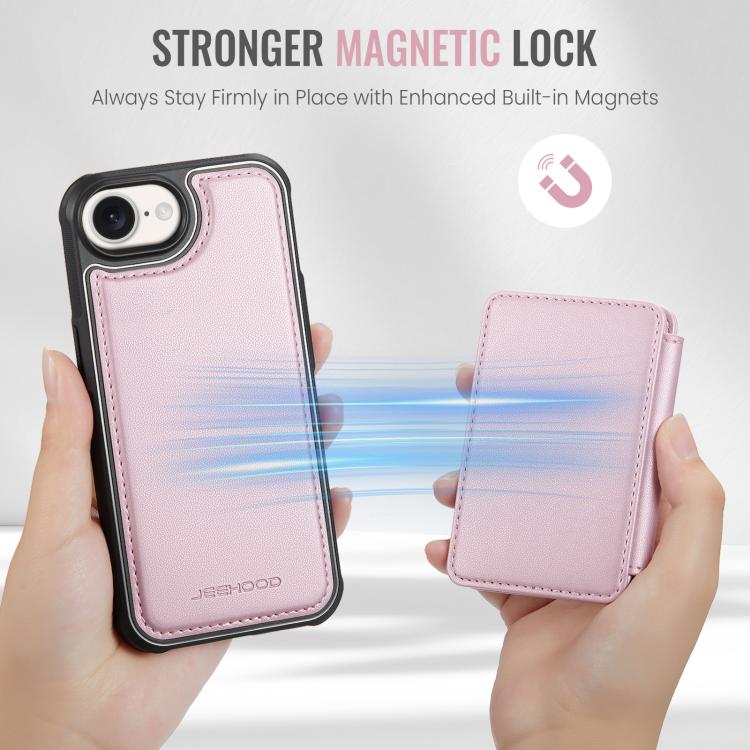 For iPhone 16e JEEHOOD J05 Business Magnetic Style RFID Leather Phone Case(Pink) - free shipping - PMc TechLife - Order now!